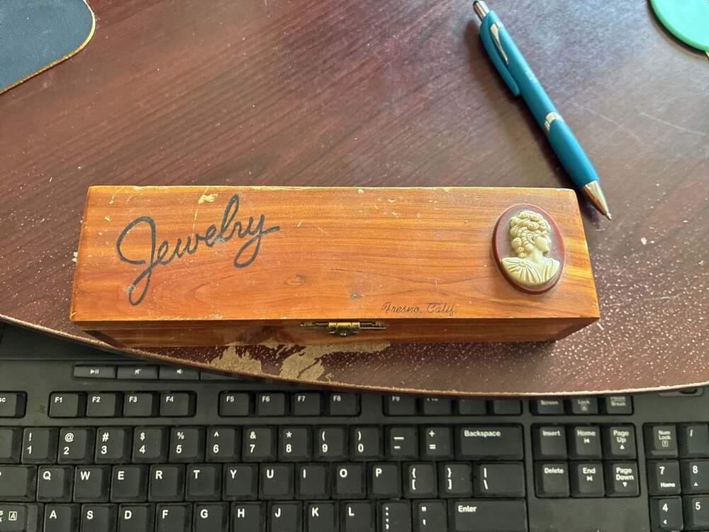 Vintage Cedar Wood Jewelry Box with Cameo